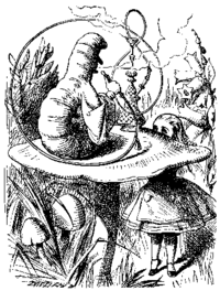 The Caterpillar using a hookah; an illustration by John Tenniel