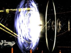 The Bebop emerges from a hyperspace gate.