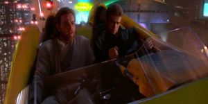 Obi-Wan and Anakin chase a bounty hunter through Coruscant.